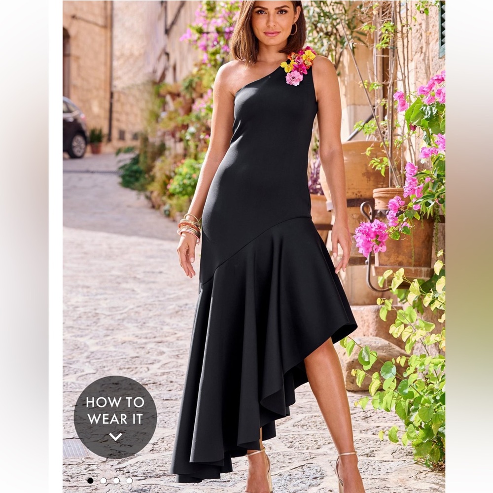 Boston Proper One Shoulder 3D Floral Gown Flamenco Salsa Tango Tropical Resort